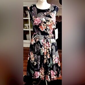 NWT Boston Proper Sleeveless Paisley Bouquet Floral on Navy A-line Dress
